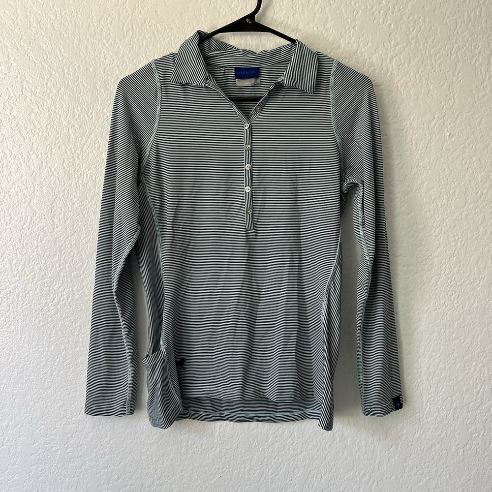 Irideon Women's Small Shirt Teal Riding Horses Equestrian Long Sleeve Stretch